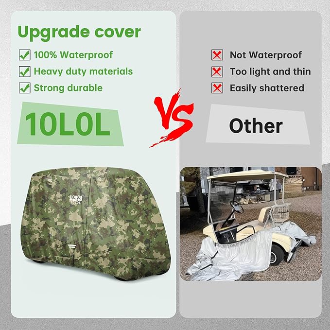 10L0L 2/4/4+2 Passenger Golf Cart Cover Upgrade Extended Roof, 600D Waterproof Snowproof Windproof Sunproof Durable Full Golf Cart Covers for Yamaha,EZGO,Club Car and Other