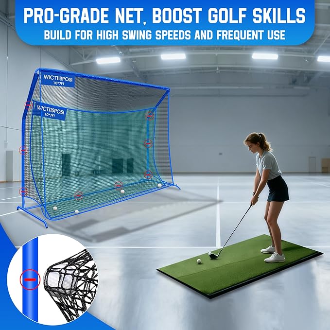 Golf Hitting Net with Extra Striking Net, 10x7ft/7x7ft Heavy Duty Golf Practice Nets for Golfers Backyard Driving Swing, Golf Impact Cage Metal Frame with Storage Bag&Elevated Base, Indoor Outdoor Use