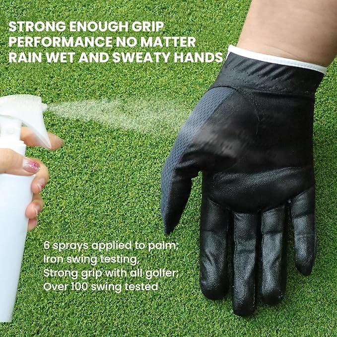 FINGER TEN Men's Golf Gloves for Right Left Handed Golfer Rain Grip Value 2 Pack, Golf Glove for Left or Right Hand Hot Wet Weather No Sweat Black Gray White Blue