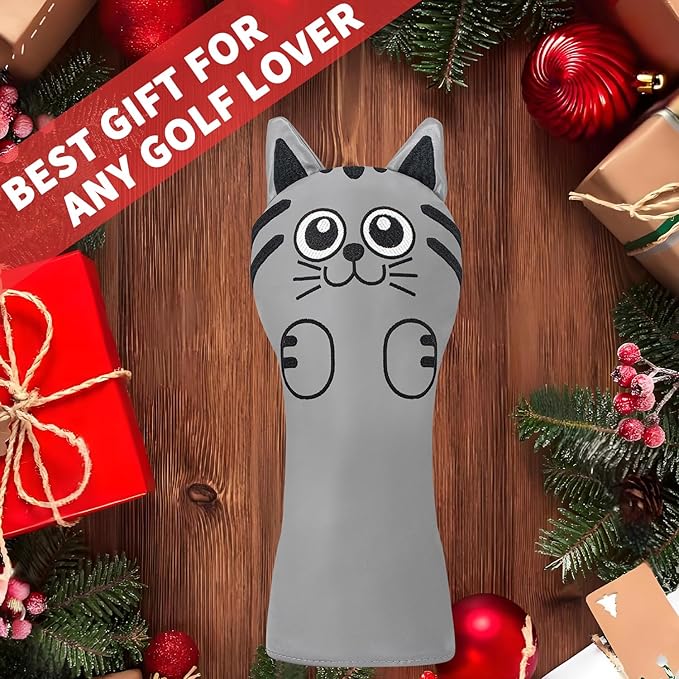 Golf Kitty Head Cover Golf Club White Leather Headcovers 1pc/4pcs Set Fits Driver Fairway Wood Hybrid Utility Putter Iron Wedge Headcover.