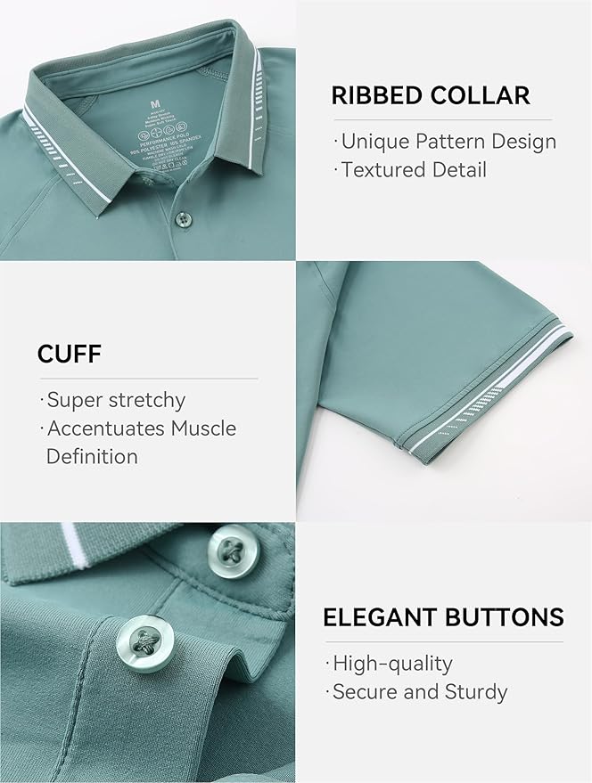 Esabel.C Mens Golf Shirts Short Sleeve Stretch Moisture Wicking Performance Dry Fit Collared Golf Shirts for Men