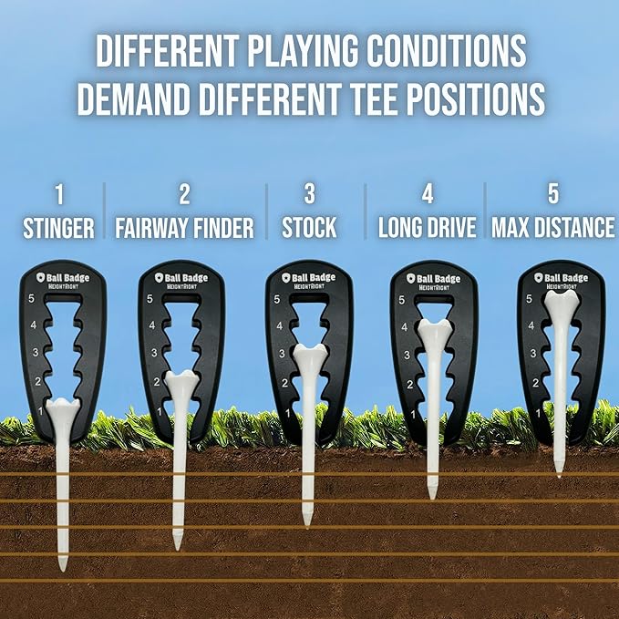 Ball Badge HeightRight Adjustable Golf Tee Height Tool – Precision Tee Height Setter for Consistent Swings, Durable Aluminum Design, Easy-to-Use Golf Training Aid