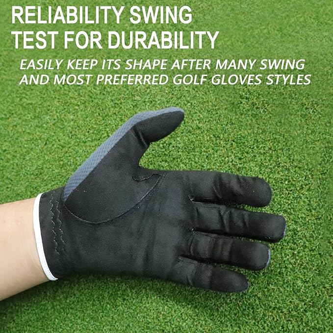 FINGER TEN Men's Golf Gloves for Right Left Handed Golfer Rain Grip Value 2 Pack, Golf Glove for Left or Right Hand Hot Wet Weather No Sweat Black Gray White Blue