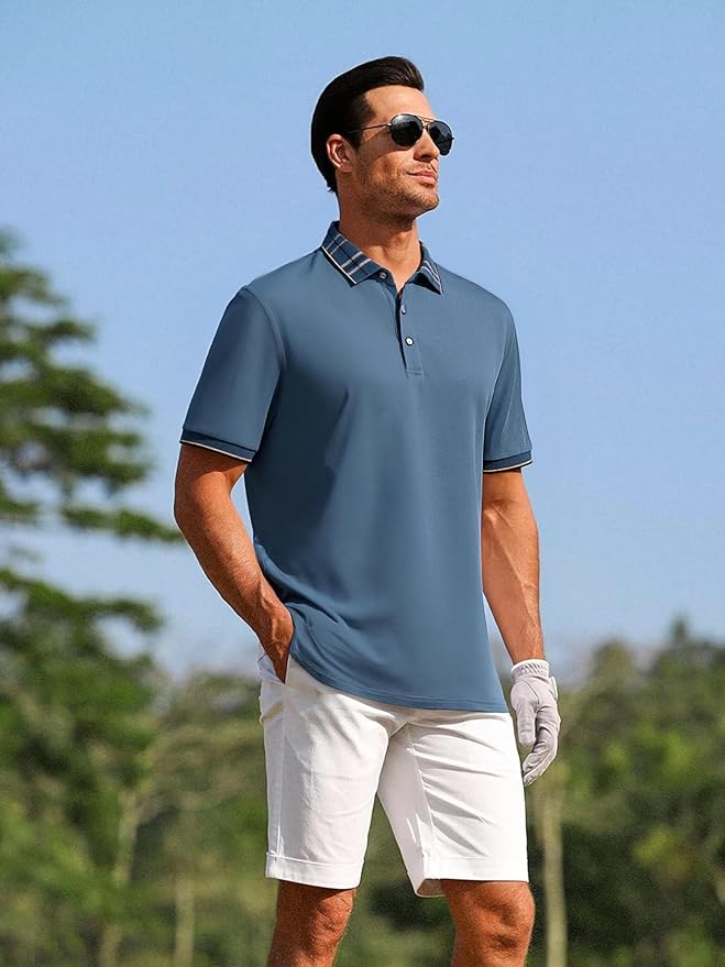Alex Vando Mens Golf Shirts Moisture Wicking Quick-Dry Short Sleeve Fashion Designed Polo Shirts for Men