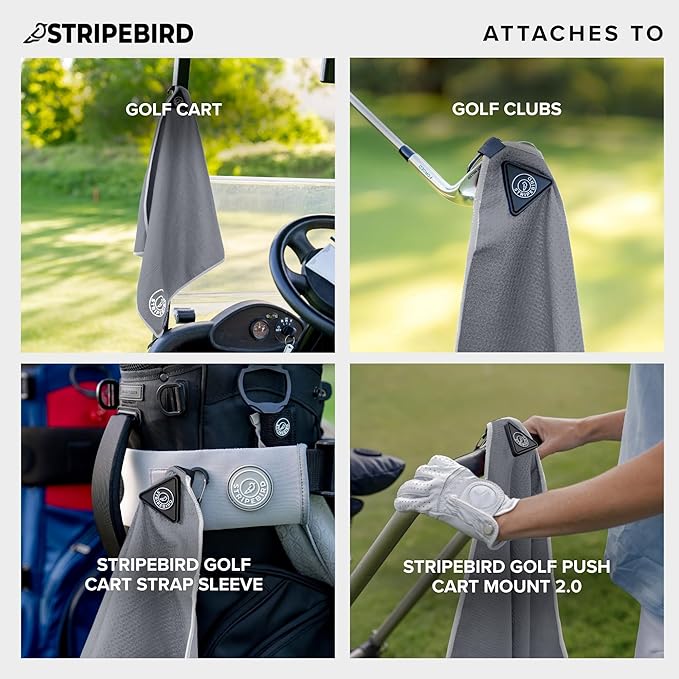 Stripebird - Magnetic Golf Towel (Gray) - Microfiber Golf Towel with Built-in Ultra-Strong Neodymium Magnetic Towel - 18" x 18" Golf Bag Towel