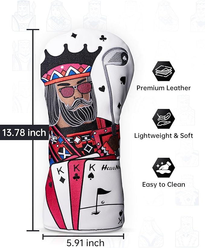 Golf Club Covers – Funny Poker Leather Driver Headcover, Fairway Wood & Hybrid, Cool Embroidered Golf Headcovers