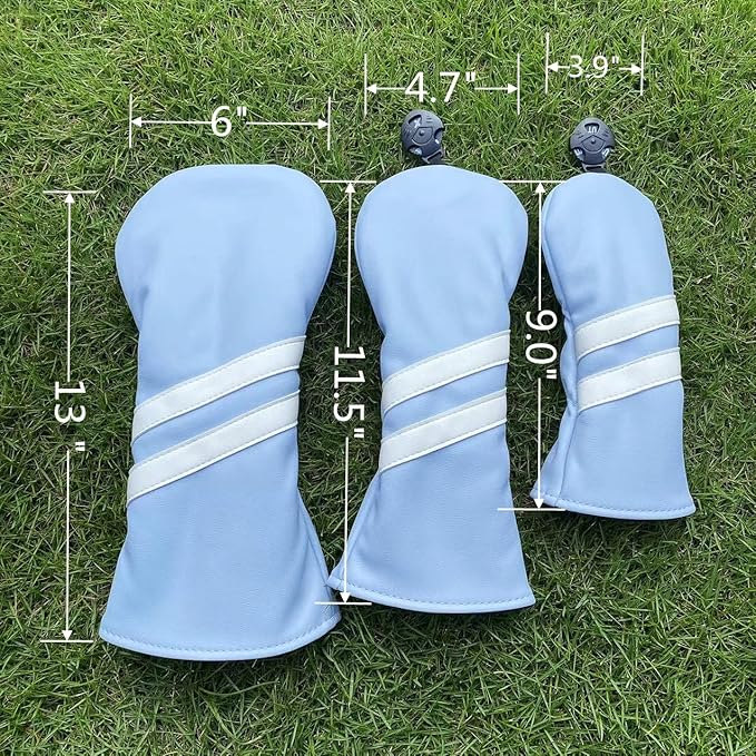 3pcs Golf Wood Head Covers Headcovers Set includes Driver Headcover fits up to 460cc Drivers, Rotatable Golf Fairway Wood Headcover and Hybrid Head Cover
