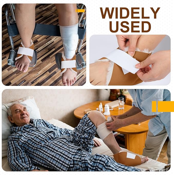 2 Pcs Heel Protectors for Pressure Sores Sheepskin Heel Pads Soft Foot Cushions Pad Protectors Adjustable Foot Pillows with Securing Strap for Bed Sore Ankle Ulcers (Brown)