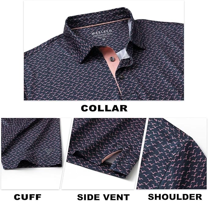 M MAELREG Mens Golf Shirt Short Sleeve Dry Fit Print Moisture Wicking Performance Patterns Collared Polo Shirt
