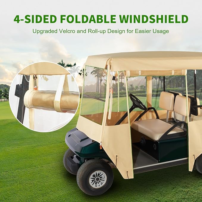 Tecoom Golf Cart Enclosure 2/4/6 Passenger, Golf Rain Cover 600D Waterproof Snowproof, Door Zippers, Clear Windows and Windproof Hooks, Universal Fit for EZGO, Yamaha, Club Car