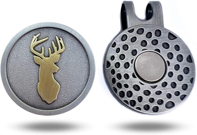 Full Metal Markers Trophy Buck Deer Unique Magnetic Metal Golf Ball Marker Accessory with Hat Clip for Men and Women