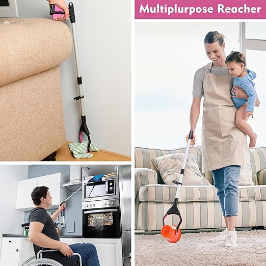 Ctosree 8 Pack 32" Trash Grabber Reacher Tool for Elderly, Foldable Litter Picker Upper, Lightweight Trash Pick up Stick, Long Handy Mobility Aids for Home Garden Arm Extension(Pink)