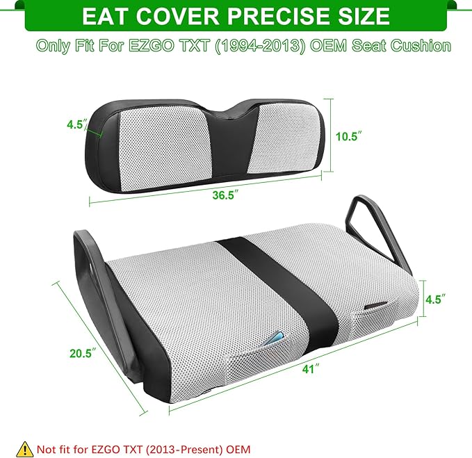 iLSKW Golf Cart Seat Covers for EZGO TXT Seat Cover OEM Front,Breathable Fabric and Leather Front Seat Cover Like Gloves,Full Wrap-Around Design of EZGO TXT (1994-2013) Golf Cart Front Seat Cover