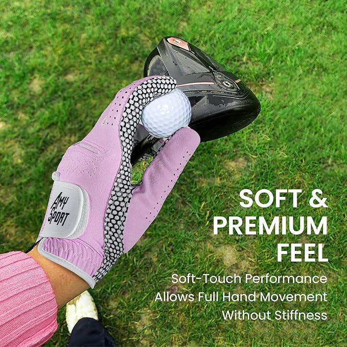 Amy Sport Golf Gloves Women's Upgrade Rain Grip Left Hand Weathersof Value 2 Pack, Right Handed Golfer Hot Wet All Weather Glove for Women Girls Ladies, Fit Size Small Medium Large