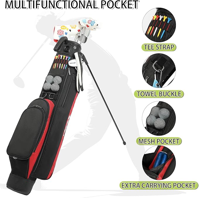 Golf Stand Bag,Lightweight Small Golf Bag,Medium Golf Carry Bag, 2-3Way Divider Men and Women with Adjustable Shoulder Strap Multiple Pockets with Golf Putter Covers