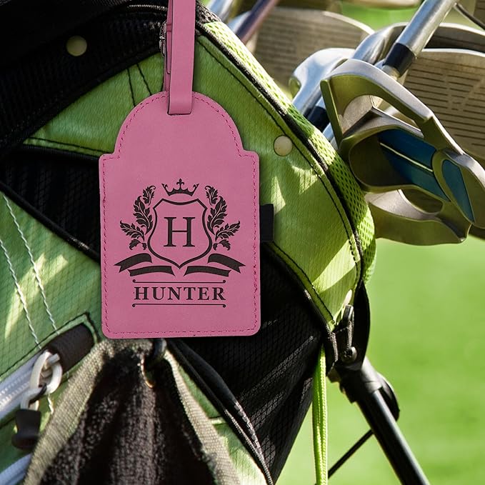 Custom Engraved Golf Luggage and Bag Tag - Personalized Golfing Accessories Gift for Golfer, Mom, Dad, Him, Her (Pink)