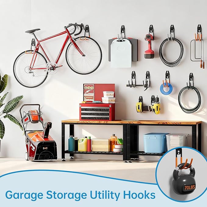Garage Storage Utility Hooks，Garage Garden Tool Organizer，Steel Wall Mount Hooks, Large Garden U Hooks （2 Pack）