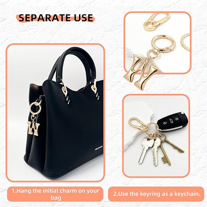 Gold Bubble Heart, Cherry, Bow & More Designs Letter Initial Keychain Bag Charms – Cute Purse Charms for Handbags