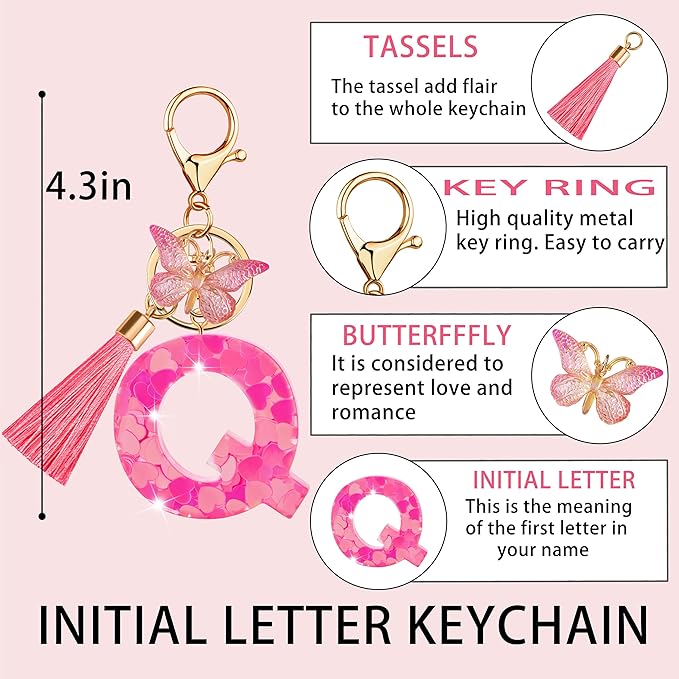 Suweibuke Colourful Cute Initial Letter Keychains for Women Girls with Tassel Butterfly, Charm for Purse Handbags Backpacks
