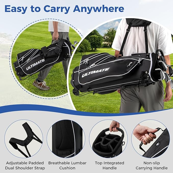 ULTIMATE Left Handed Golf Clubs for Men, 10pcs Men's Complete Golf Club Set Includes 460cc #1 Driver, #3 Fairway Wood, #4 Hybrid, #6/#7/#8/#9/#P Irons, Putter