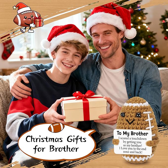 Mini Funny Brother Gifts from Sister Brothers, Positive Christmas Birthday Gift for Men Friends, I Love You Small Cool Cute Football, Handmade Emotional Crochet Home Decor Present