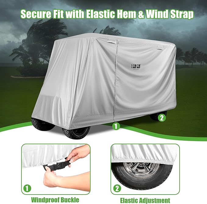 10L0L 4/4+2 Passenger Golf Cart Cover Fits for Yamaha EZGO Club Car,Waterproof 420D Oxford Fabric,Windproof Golf Cart Covers with 3 Zippers