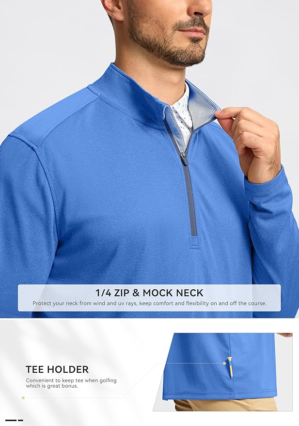 Obla Golf Quarter Zip Pullover for Men Mock Neck Sweatshirt Lightweight Sun Protection Men's Long Sleeve Golf Shirt