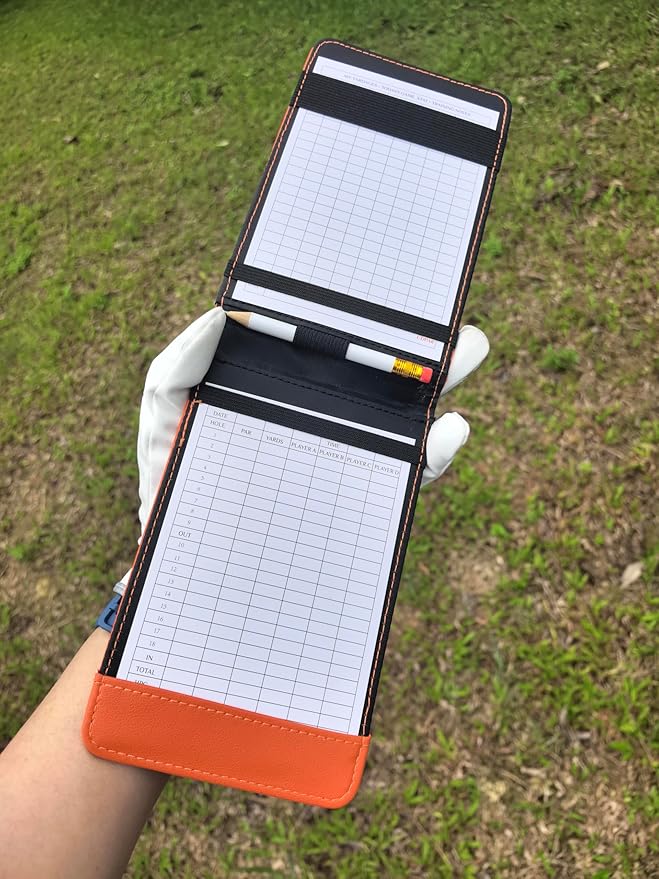 Golf Scorecard Holder & Yardage Book Cover – Premium Vegan Leather Golf Organizer, Slim Pocket Design with Elastic Strap for 4.5"x7" Cards, Bonus Pencil and Scorecards, for Golfers