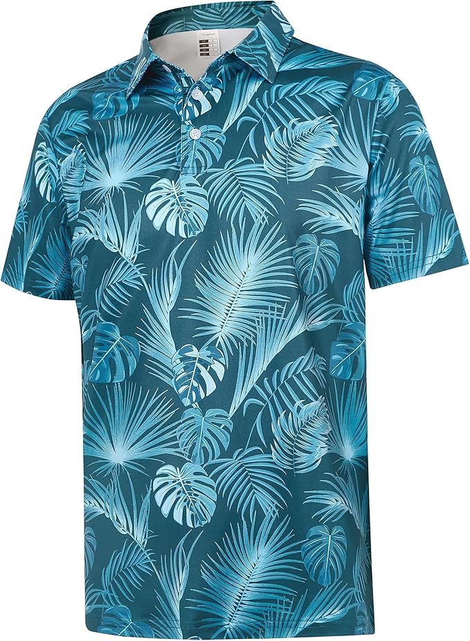 zeetoo Men's Polo Shirts Hawaiian Golf Polos Shirts Short Sleeve Performance Moisture Wicking Mens Golf Shirts