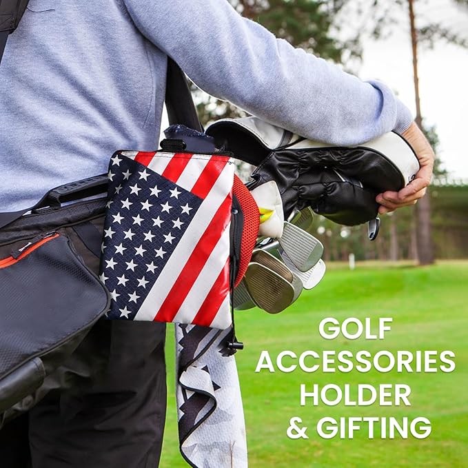 FINGER TEN Golf Pouch Bag for Valuables Tee Color with 4 Golf Pencil Pack, Zippered Pocket Gear Clip Hook to Bag