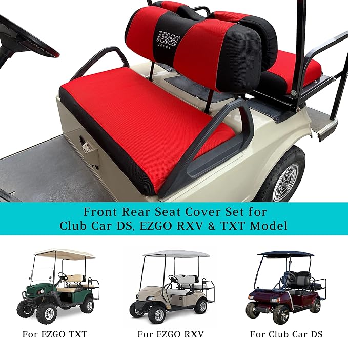 10L0L Golf Cart Front Rear Seat Cover Set for EZGO TXT RXV & Club Car DS 2000-up(Flat Backrest), Made w/ 3D Air Mesh Polyester Fabric Breathable Washable