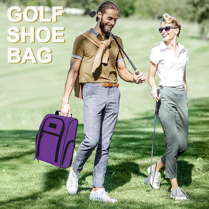Goloni Golf Shoe Bag for Men & Women, Padded Travel Shoe Bag with Side Accessory Pockets,Sport Shoe Carrier for Golf Shoes,Socks,Tees & Balls,Durable & Lightweight Design,Purple