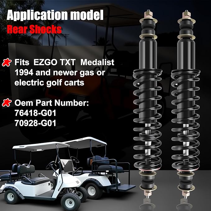 2 Packs Front and Rear Golf Cart Shock Absorbers Replacement for EZGO TXT/Medalist 1994-up Gas & Electric Models with Heavy Duty Coil Springs Replace OEM 70928-G01 76418-G01 70630-G01