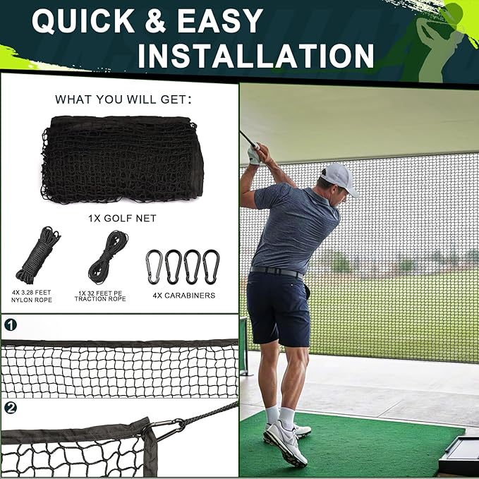 Golf Netting 7Ft,10Ft,15Ft,20Ft Golf Practice Net for Garage, Sport Practice Barrier Net, Heavy Duty Nylon Sport Netting Golf Hitting Net for Baseball, Hockey, Soccer, Tennis DIY Ball Net for Backyard