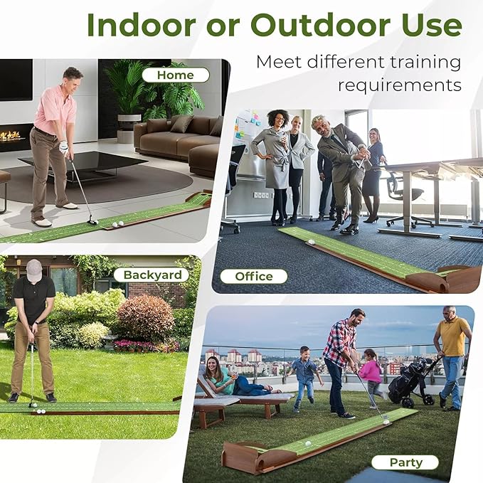 Indoor Golf Putting Mat with Putter & 5 Balls, Auto Ball Return Set, Velvet Matt for Home, Office, Backyard, Golf Gift