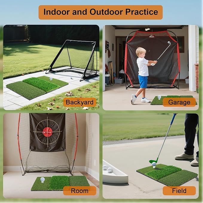 Golf Mat, Golf Hitting Mat Outdoor for Training, Golf Practice Mat with 10mm EVA Backing, Golf Mats Practice Indoor and Outdoor Turf with 8 Different Tees