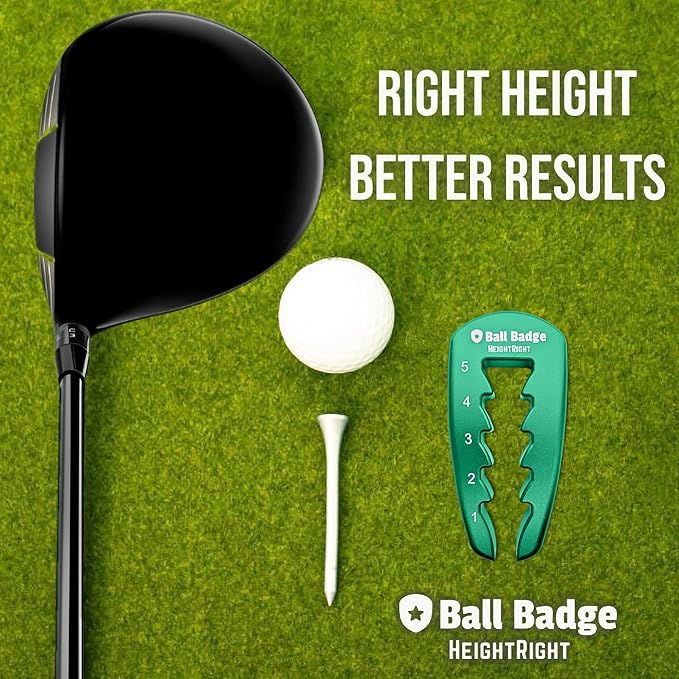 Ball Badge HeightRight Adjustable Golf Tee Height Tool – Precision Tee Height Setter for Consistent Swings, Durable Aluminum Design, Easy-to-Use Golf Training Aid