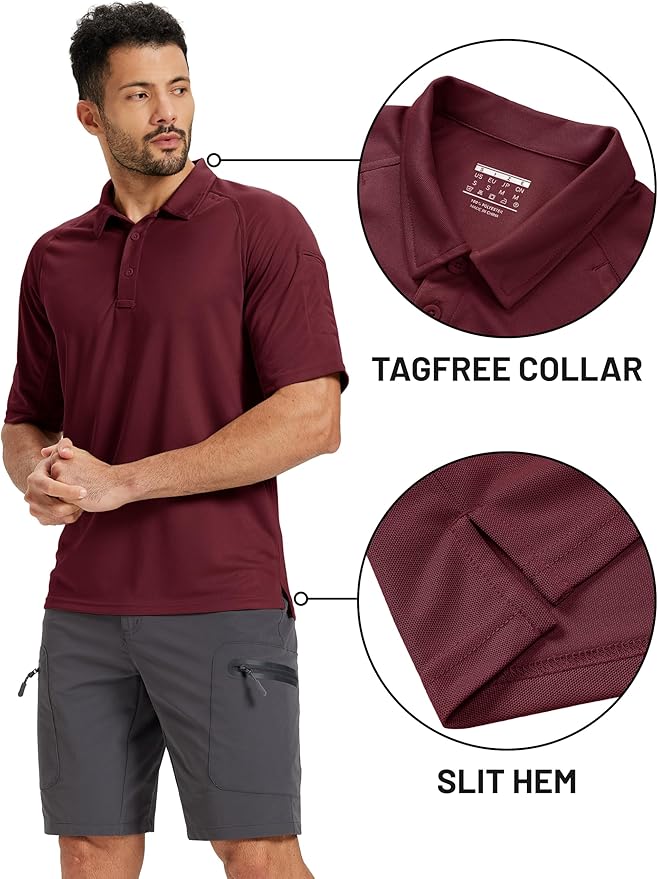 TACVASEN Men's Polo Shirts Short Sleeve Golf Polos Dry Fit UPF 50+ Performance Tactical Collared Hiking Shirt