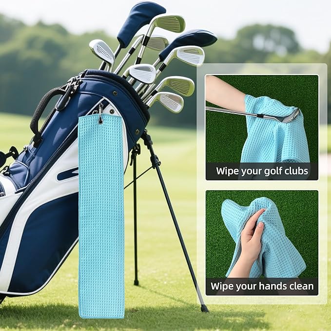 Mile High Life Premium Waffle-Weave Golf Towel | 16" X 24" | Extra Absorbent & Quick-Dry | Ultra-Soft Microfiber | Carabiner Clip | Multi-Color Options | Golf Accessory for Men & Women, Quietude