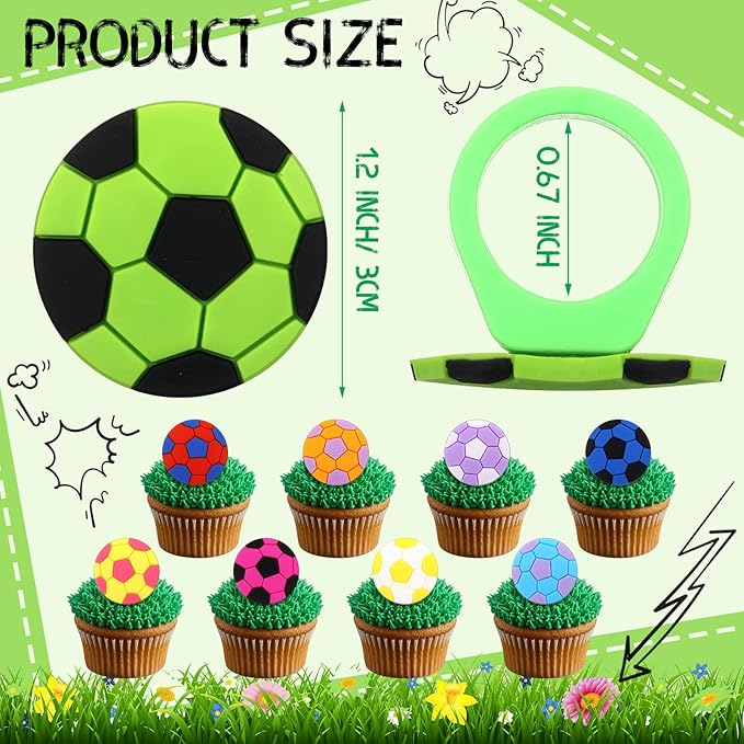 Honeydak 48 Pcs Soccer Sport Cupcake Rings Toppers Decoration Sport Ball Theme Cupcake Picks Cake Decoration for Baby Shower Birthday Party Cake Supplies