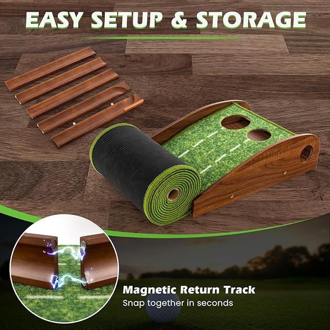 ULTIMATE Indoor/Outdoor Golf Putting Mat, Golf Putting Green w/Automatic Ball Return System, Putter Alignment Guides for Training & Practicing, Golf Practice Equipment for Home & Office