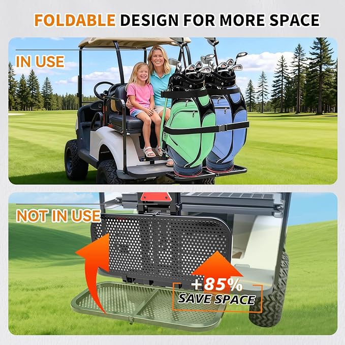 No Drilling Golf Cart Bag Holder Bracket for 2+2 Golf Cart Rear Seat with 1 Inch Square Tube, Universal Golf Bag Attachment Adjustable for EZGO Club Car Yamaha Golf Carts