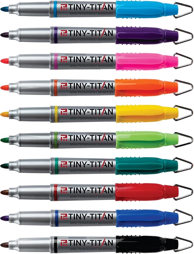 Tiny-Titan Mini Markers - Keychain Clip Golf Ball Marker - Clip On Nurse's Badge - Fine Point - Assorted Red, Blue, Green, Black - 4 Pens Per Pack