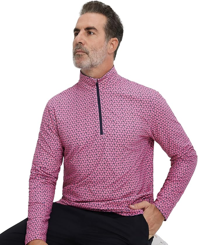M MAELREG Quarter Zip Golf Pullover Men Dry Fit Long Sleeve Performance Wicking 1/4 Zip Full Print Pullover Mens Sweatshirt