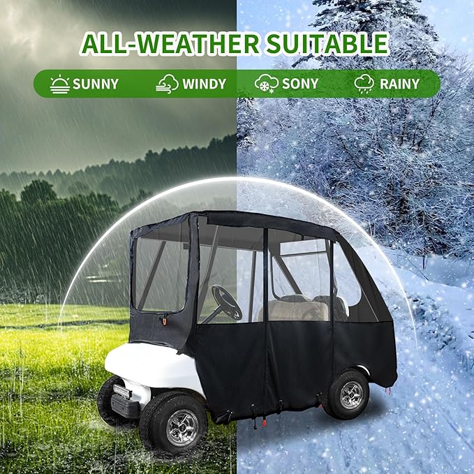 Tecoom Golf Cart Enclosure 2/4/6 Passenger, Golf Rain Cover 600D Waterproof Snowproof, Door Zippers, Clear Windows and Windproof Hooks, Universal Fit for EZGO, Yamaha, Club Car