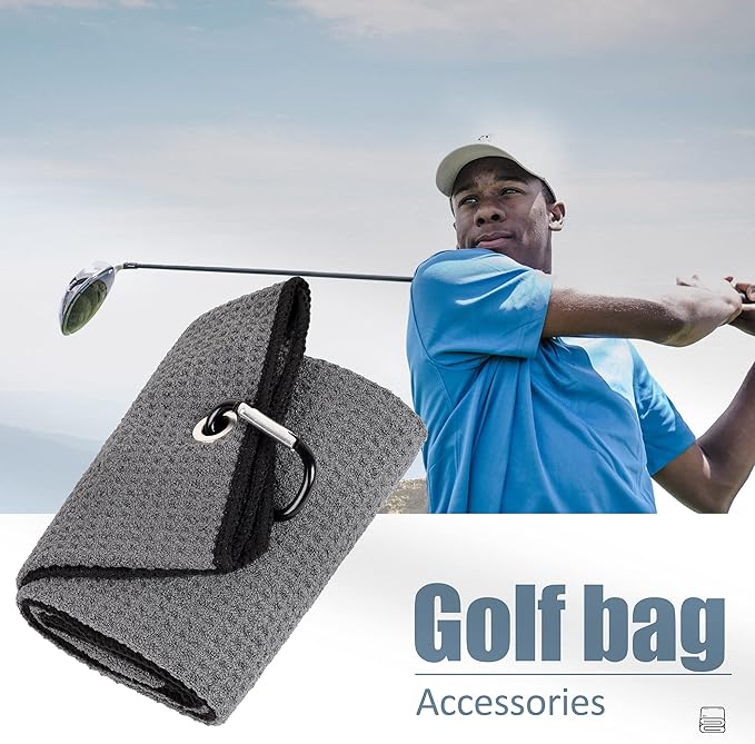 Mile High Life Tri-fold Golf Towel | 16" X 24" | Premium Microfiber Fabric | Waffle Pattern | with Heavy Duty Carabiner Clip | for Men and Women (Dark Gray)