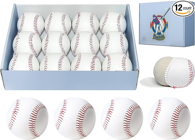 12 Pack Standard Size T-Ball Training Baseballs - Soft Rubber Core Safety Balls for Youth & High School Teams | Durable Faux Leather Cover, Reduced Impact for Batting, Fielding, Pitching Practice