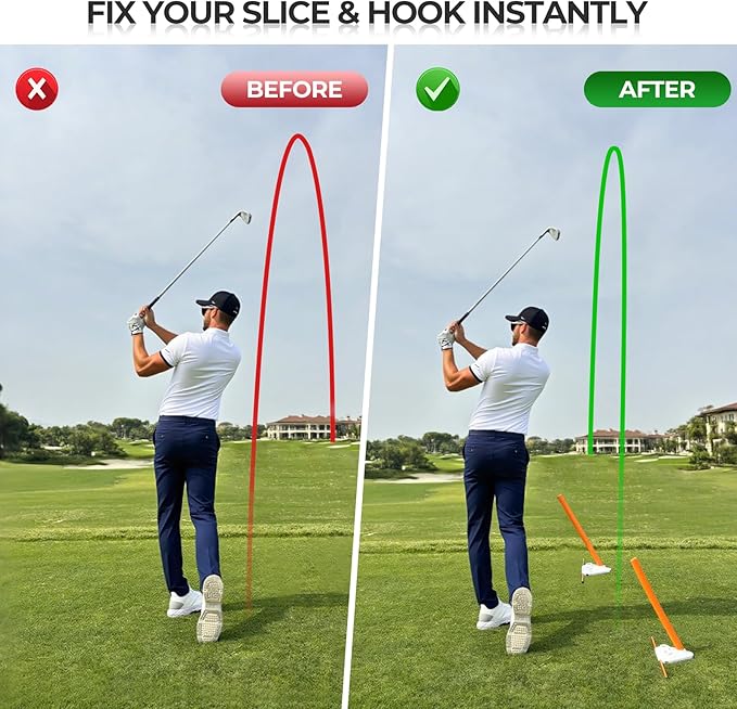 Golf Swing Training Aid - Alignment Discs & Rods | Corrects Setup, Posture, Swing Plane & Path to Fix Slice and Hook | Achieve Consistent Contact, Increase Distance & Accuracy