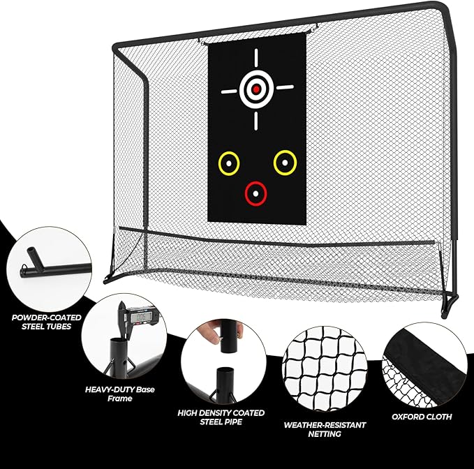 FAHKNS Golf Practice Net, Golf Hitting Net, Hitting Net with Target Cloth for Indoor or Outdoor Use, Nets for Backyard, Heavy Duty with Carry Bag (10 x 7.5FT)