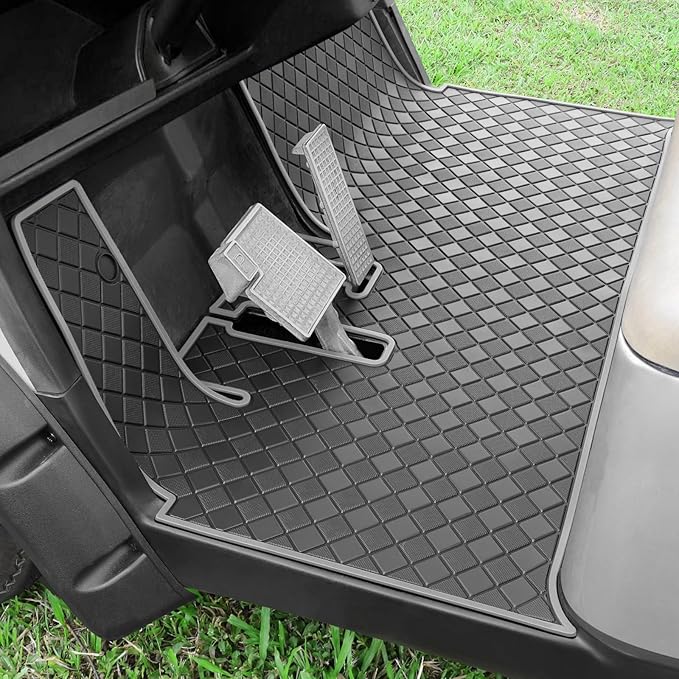 Golf Cart Floor Liner Mat 8mm Thick Rubber Full Coverage Fit for 2017-2025 Yamaha Drive2, QuieTech, Adventurer, UMAX Rally 4x4 Non-Slip Mats Replacement - Grey Trim
